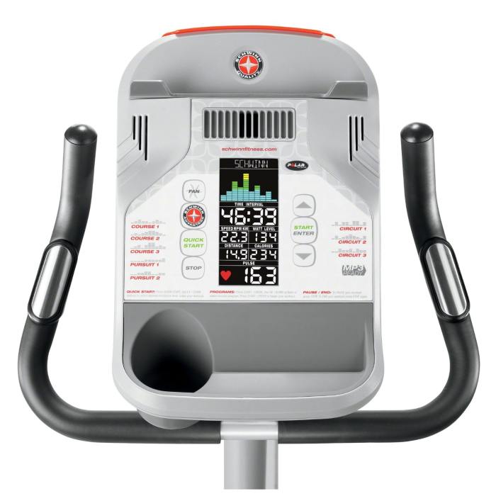 The Schwinn 250 display console includes a colourful, easy to read screen
