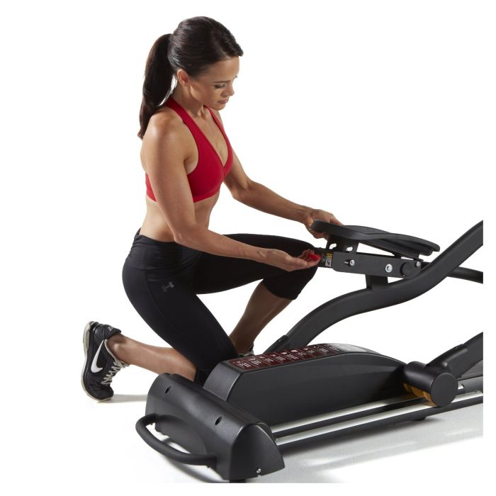 Adjustable foot pedals with a slight inward tilt promote comfort during longer workouts