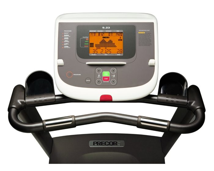 The Precor 9.23 display console includes a safety key to help further reduce the risk of injury