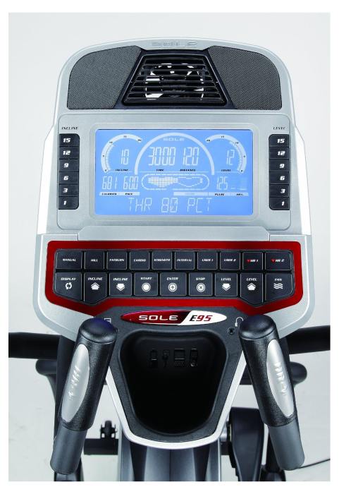 The Sole Fitness E95 display console features an extra large backlit LCD display to keep your important workout information clearly visible