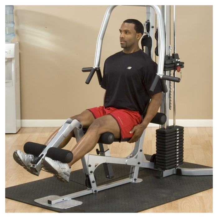 The Powerline BSG10X includes a leg developer, but can also be upgraded with a leg press attachment