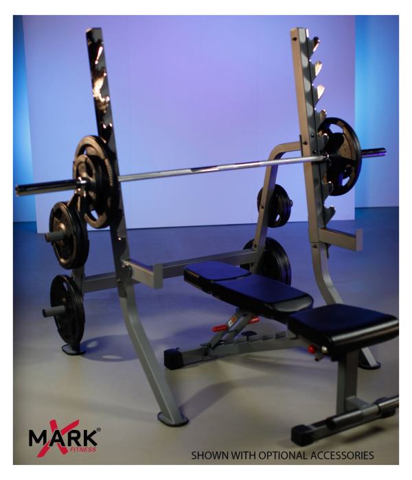 The XMark XM-7619 rack is also ideal for bench presses, when combined with an adjustable and free-standing weights bench