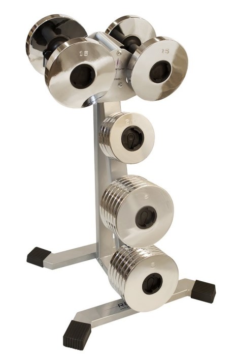 A weight stand specifically designed for the Rocketlok 100-Pound Dumbbells and plates is also available