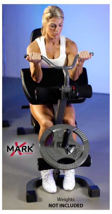 The preacher curl pad and leg developer attachment extend the range of exercises that are possible with the XM-4418 bench