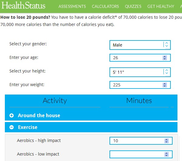 Calories Burned Calculator from Health Status