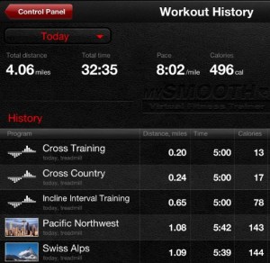 A history of your virtual workout locations and stats is stored in the memory of the mySMOOTH training app