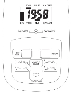 The display console provides a quick reference guide to each of the 4 workout app profiles