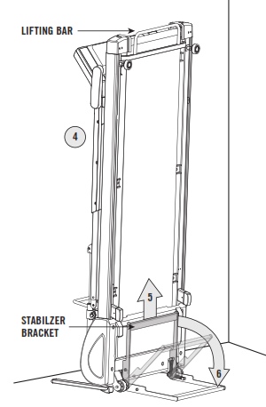 Vertical storage is possible thanks to stabilizer brackets attached to the front of the treadmill