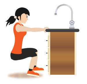 Squats can be performed holding onto a counter if necessary to offer additional balance support