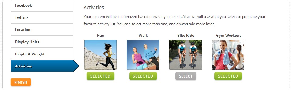 A comprehensive list of activities are available, helping build up a more accurate overall fitness plan