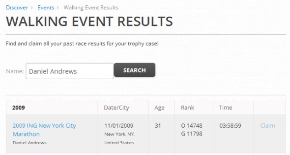 Event results can be claimed directly through MapMyWalk