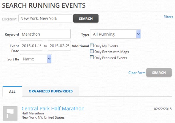 Events can be filtered by a number of different search criteria