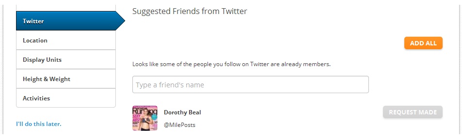 MapMyWalk lets you connect with people you follow on Twitter