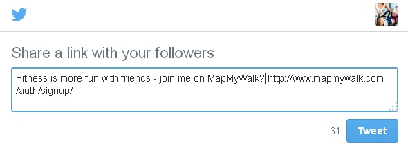 Tweets and Facebook posts can be used to invite your followers to join you on MapMyWalk
