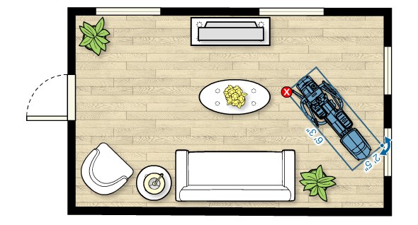 Floor plan of the EFX 221 Elliptical in a living room measuring 20'W x 11'D