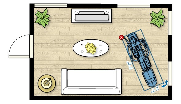 Floor plan of the EFX 423 Elliptical in a living room measuring 17'W x 10'D
