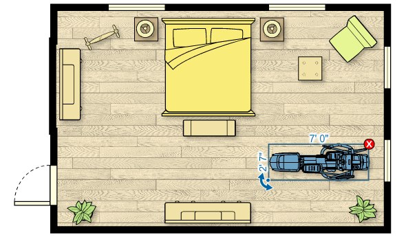 Floor plan of the EFX 447 Elliptical in a room measuring 23'W x 17'D