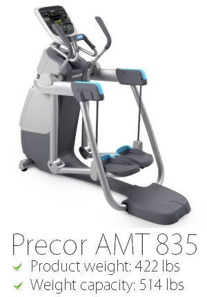 The Precor AMT 835 is one of the heaviest commercial elliptical crosstrainers available