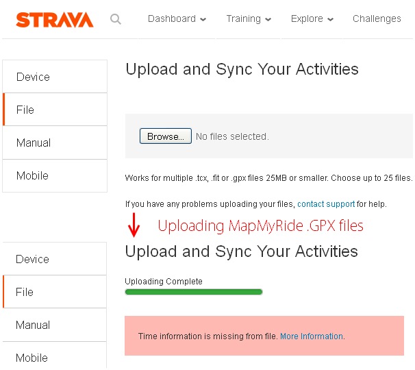Importing .GPX files to Strava fails due to missing time data