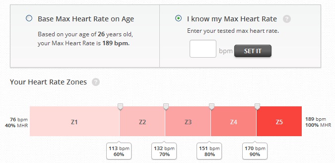 Heart rate ranges can be automatically calculated using the age from your Facebook profile