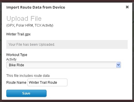You can upload files exported from external devices in .FIT, .GPX, .HRM, .JSON, and .TCX formats