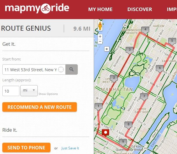 Route Genius quickly creates a new route based on your desired location and target distance