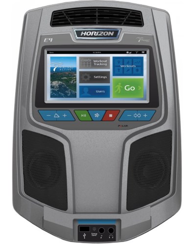 The Horizon Elite E9 elliptical features a Virtual Active integrated touchscreen console