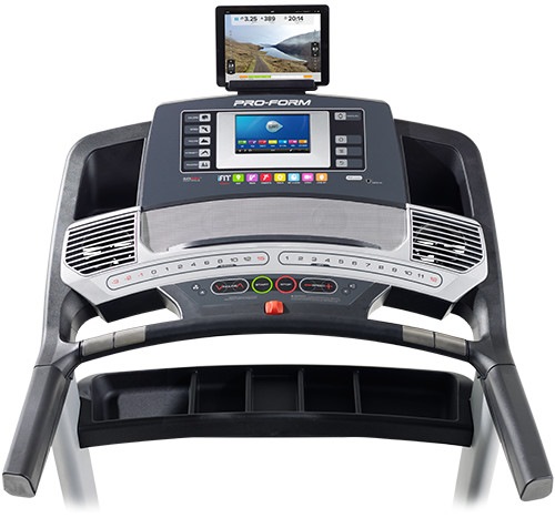 The Pro 7500 treadmill console features a 7-inch full-color web-enabled touchscreen