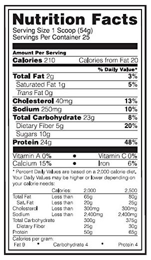 Optimum Nutrition Natural Oats and Whey Ingredients
