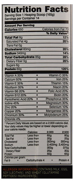 Optimum Nutrition Pro Gainer Ingredients