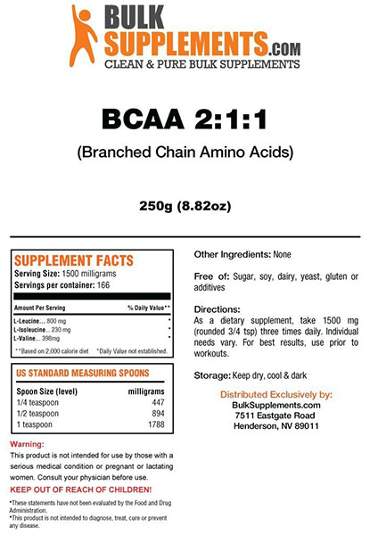 BulkSupplements BCAA 100% Pure 2:1:1 Amino Acids