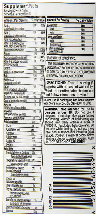 MuscleTech Platinum Multivitamin Ingredients
