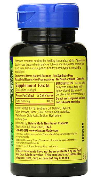 Nature Made Biotin Ingredients