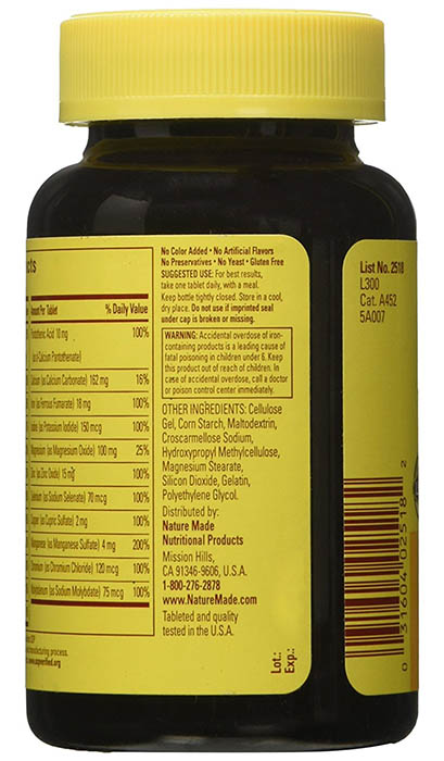 Nature Made Multi Complete Ingredients