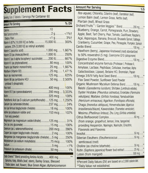 Nature's Way Alive Max Ingredients