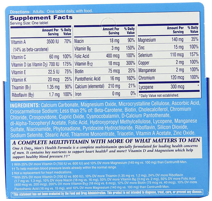 One-A-Day Multivitamin Ingredients