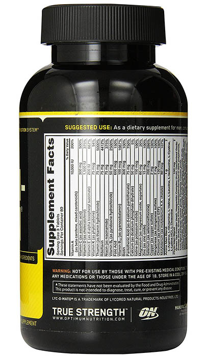 Optimum Nutrition Opti-Men Ingredients