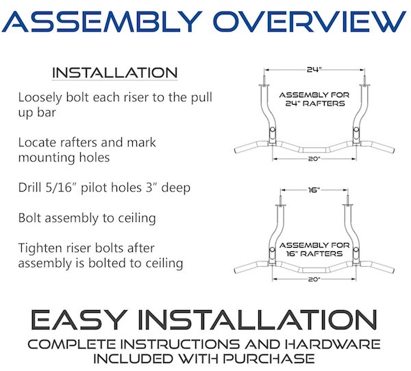 Assembly instructions for the Ultimate Body Press Ceiling Mounted Pull Up Bar