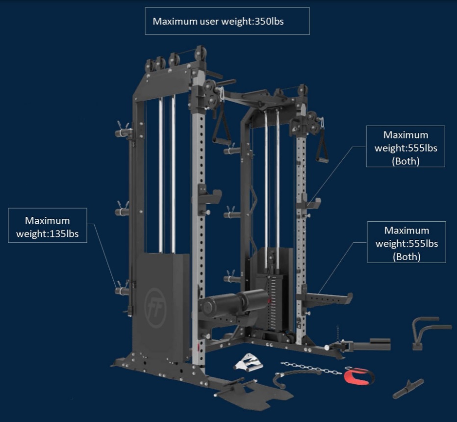 French Fitness SRFT8 Squat Rack Functional Trainer specs