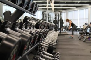 Weights on rack in gym