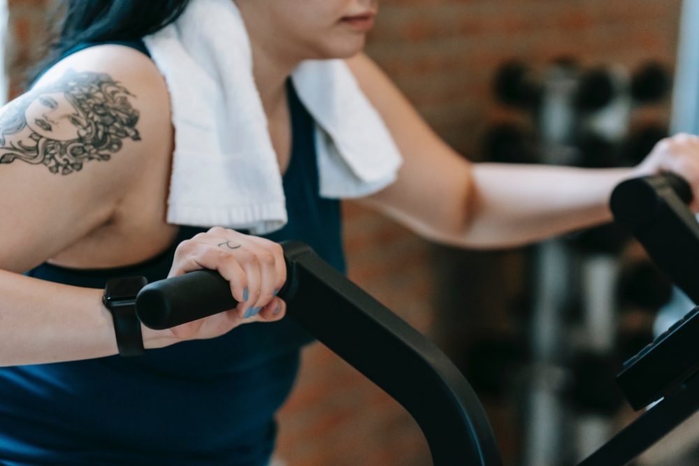 Woman on air bike