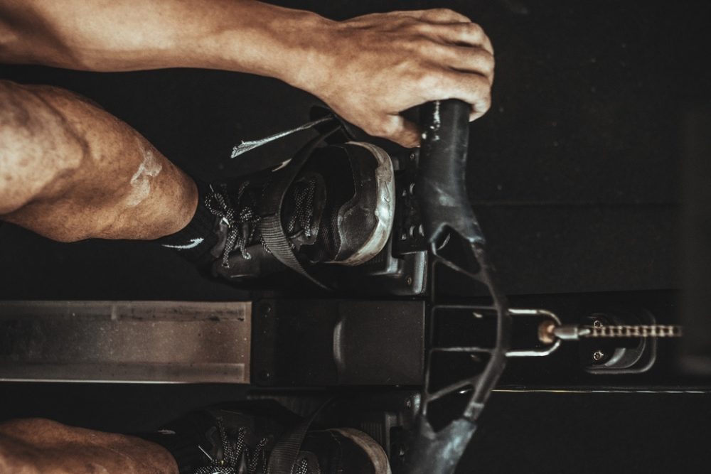 Close up of feet on bike pedals