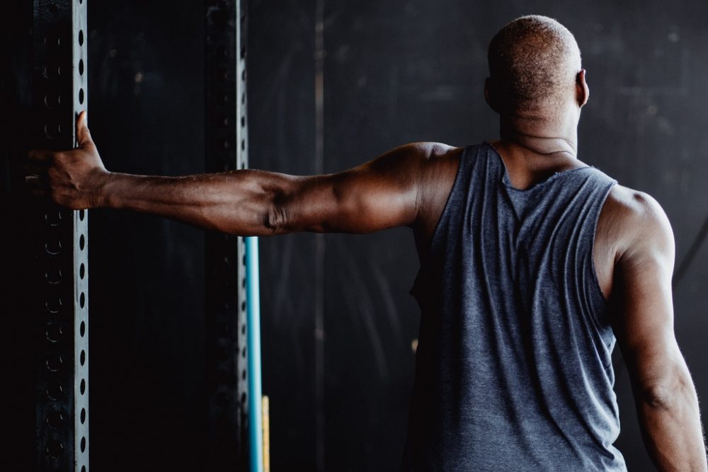 Man stretching chest