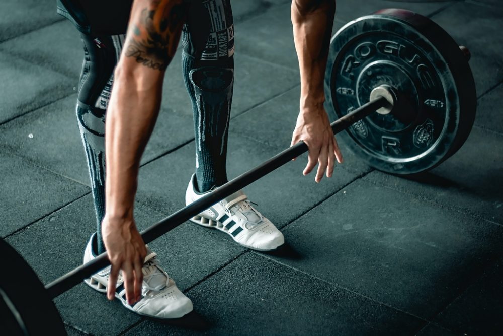Person wearing weightlifting shoes