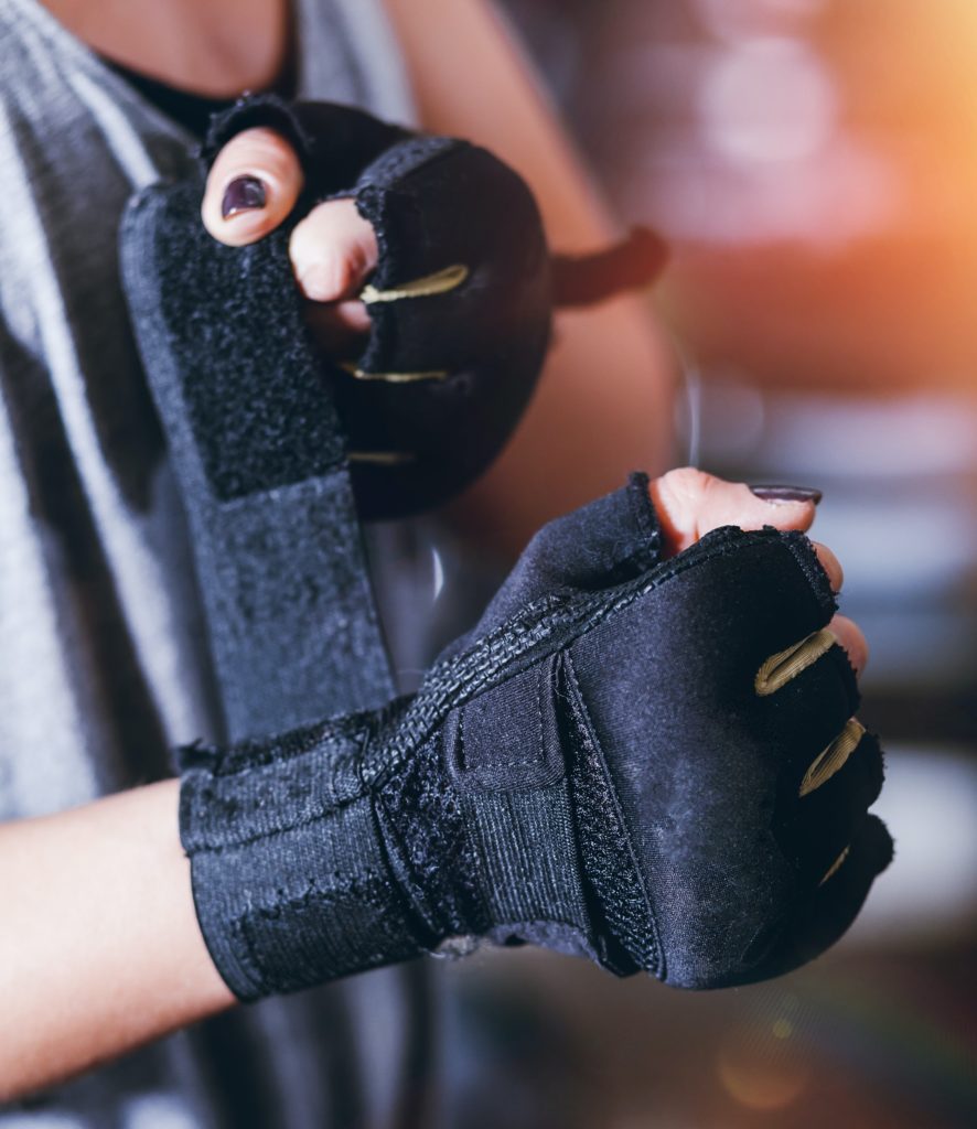 Calisthenics gloves on hands