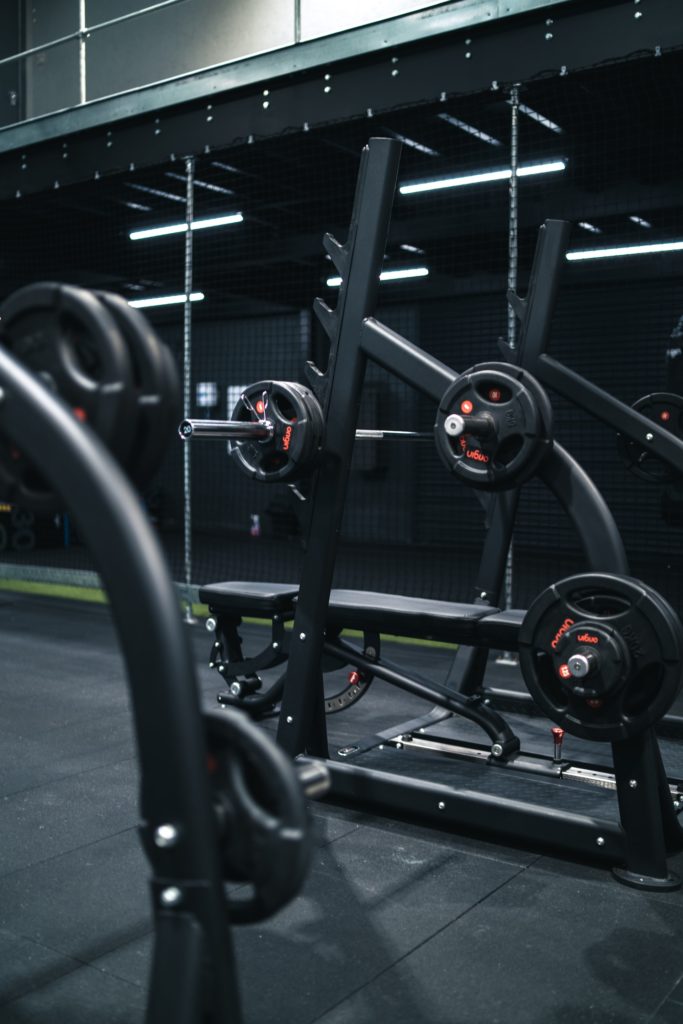 squat rack in a gym